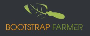 Bootstrap Farmer logo with green garden trowel and leaf icon on dark background