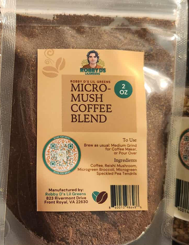 Robby Ds Lil Greens Micro-Mush organic mushroom coffee blend bag with lion's mane for sustained energy and focus