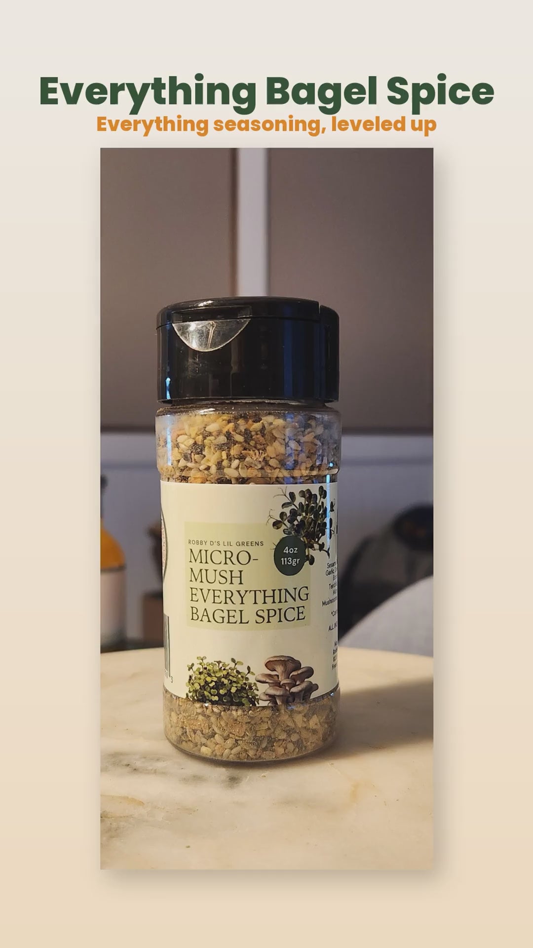 Organic microgreen and mushroom everything bagel spice product reel