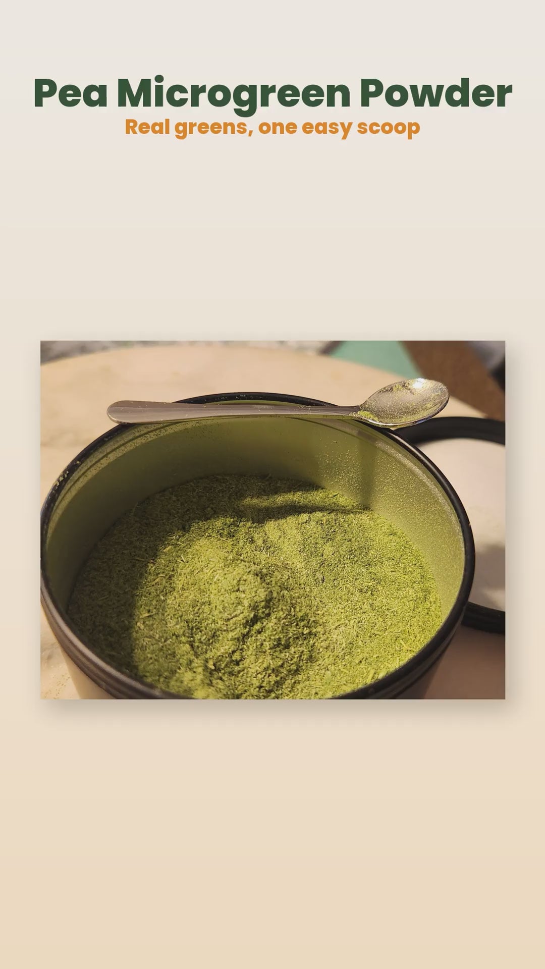 Organic pea microgreen powder product reel
