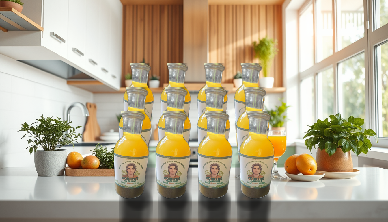A 12-pack of Sweet Mango Splash on a bright kitchen counter
